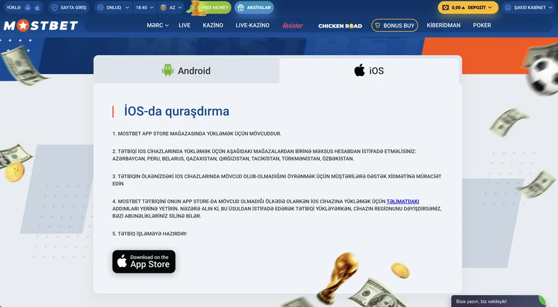iOS üçün Mostbet app necə yüklənir?